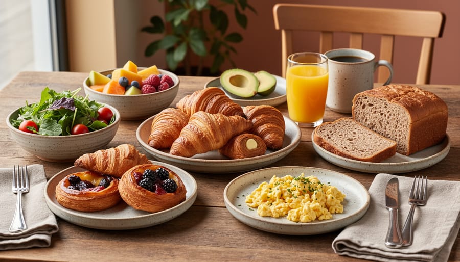 Brunch plate with croissant and berries on a café table at U Cafe Bar.