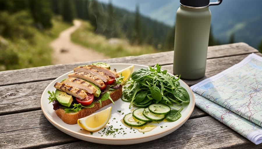Close-up of a sandwich and side salad on a table at U Cafe Bar.